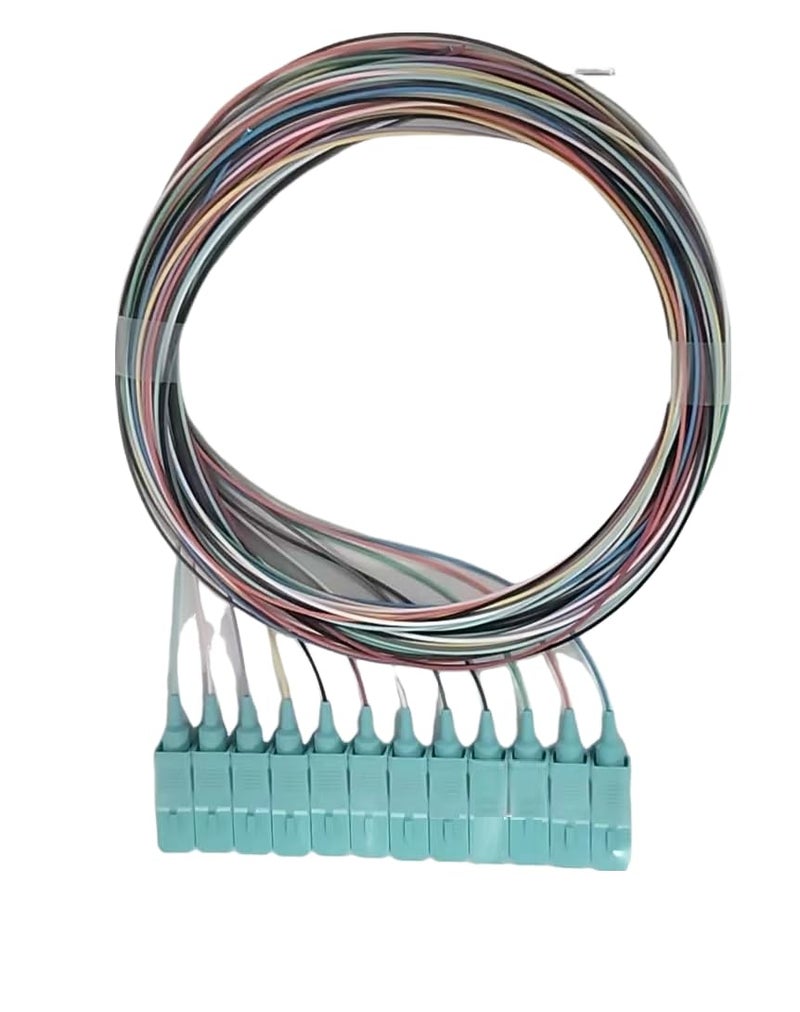 Elfcam ® - 12-Fibre SC/UPC OM3 Multimode 50/125um Colour-Coded Optical Fibre Pigtail Without Cladding - Image 1
